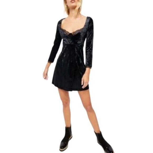 Free People Kat Dress Black Crushed Velvet Medium - Picture 16 of 16